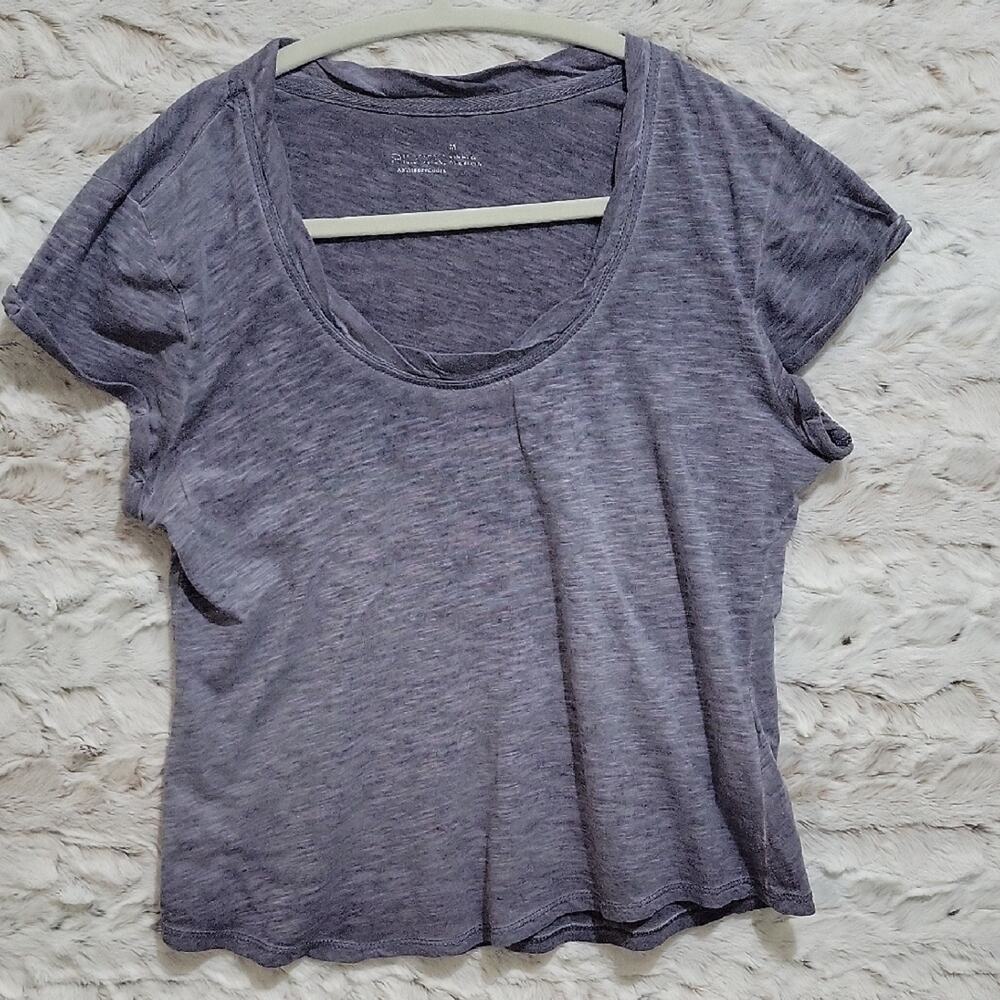 Anthropologie Heathered Blue Gray Cotton Slub,  Scoop Neck Short Sleeve Tee Sz M